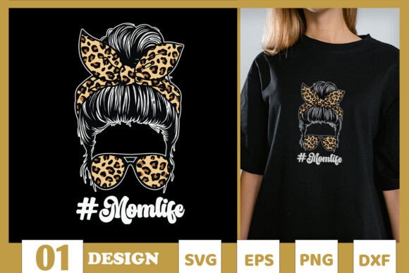 Mom Life Leopard Messy Bun Happy SVG