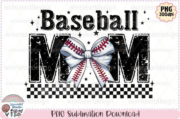 Retro Baseball Mom Checkered Trendy Bow